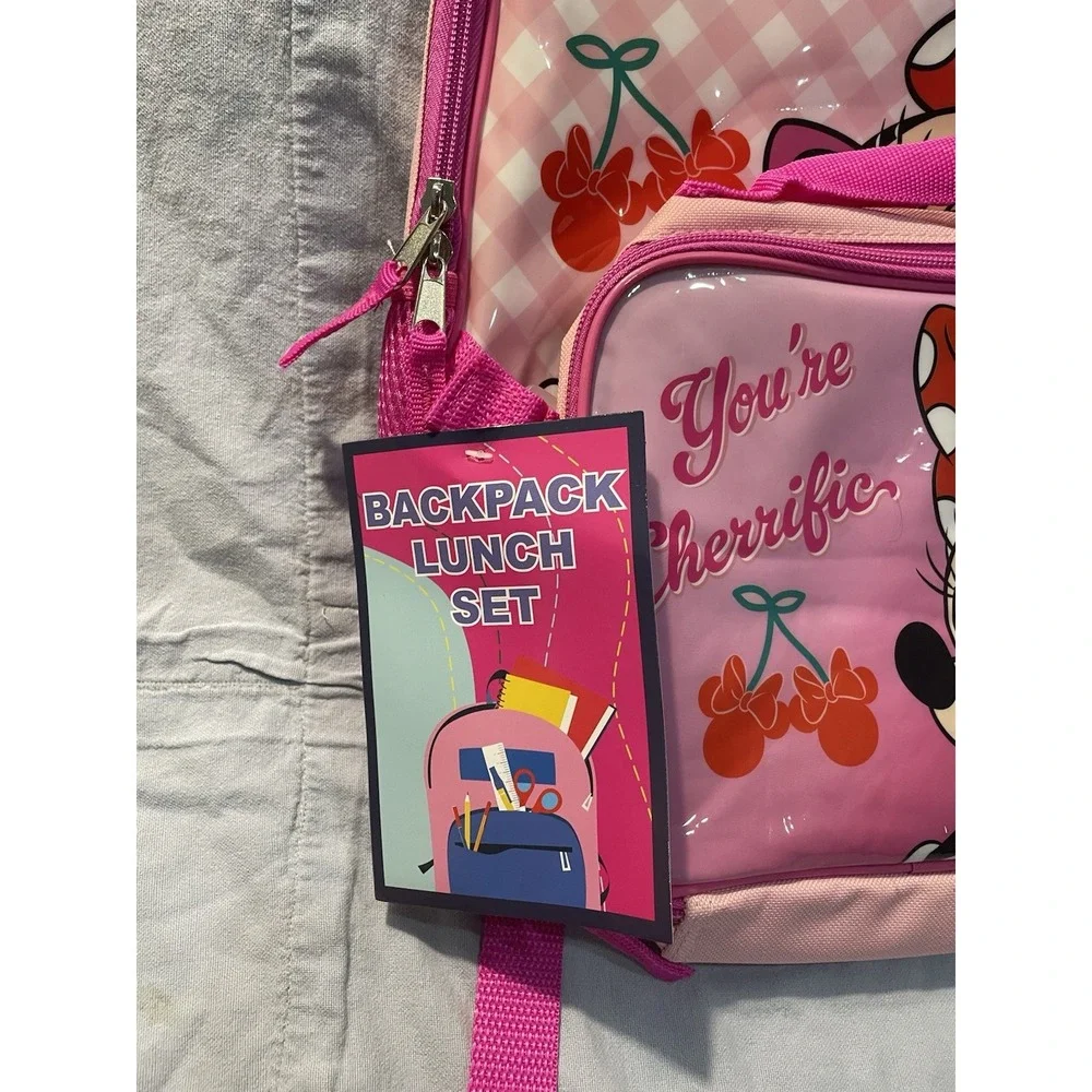 NEW Walt Disney - Minnie Mouse - Pink Cherry 2 Piece Backpack & Lunch Bag Set